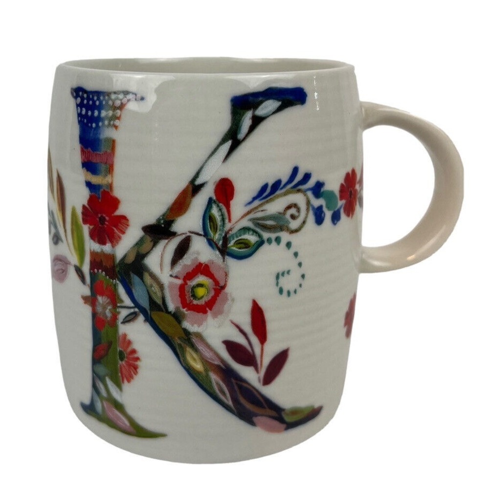 Starla M.‎ Halfmann Anthropologie Floral Letter Initial Monogram "K" Mug Cup